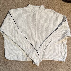 Halogen Cream Ribbed Turtleneck Sweater XS oversized cropped